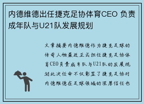 内德维德出任捷克足协体育CEO 负责成年队与U21队发展规划